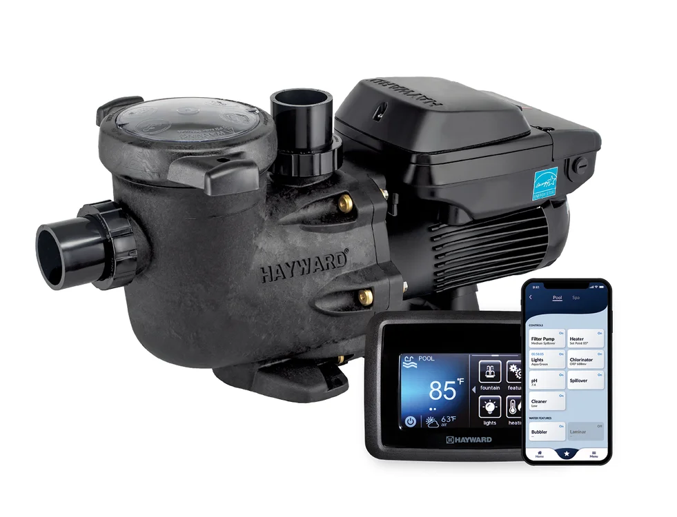 Hayward TriStar VS 950 Omni pool pump with control panel and mobile app example