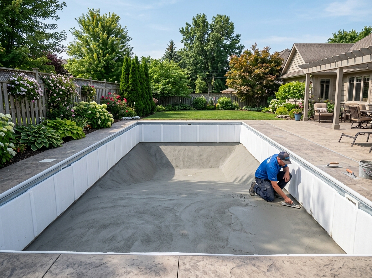 Galvanized Steel Pool Wall Foam Padding & Vermiculite Floor Smoothing in Marlborough MA